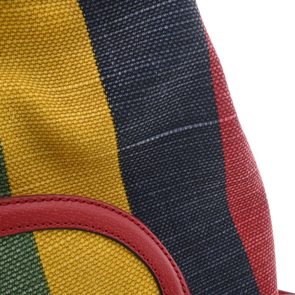 Gucci Daypack Backpack Baiadera Blue Stripe Leather Red Canvas Yellow - Picture 8 of 11